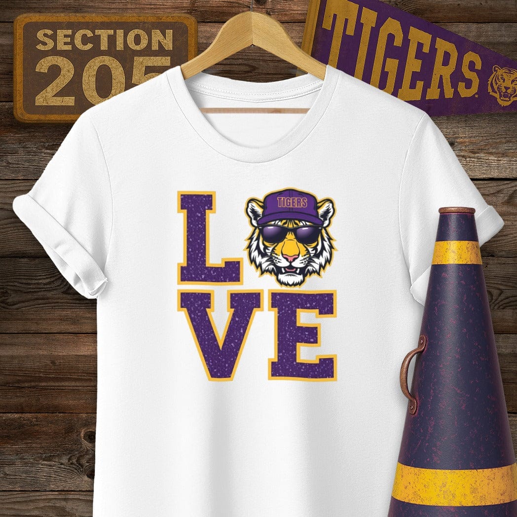 S / White Louisiana Tiger LOVE Game Day T-Shirt by Laissez Faire Wear
