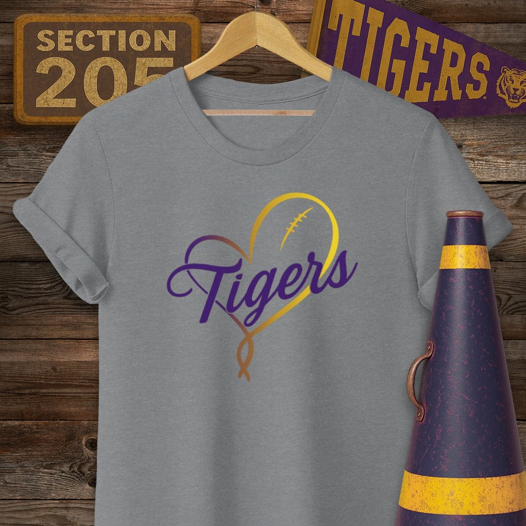 S / Graphite Heather Louisiana Tigers Golden Heart T-Shirt by Laissez Faire Wear