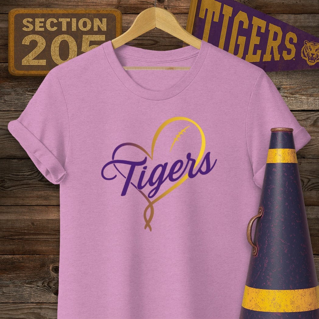 S / Heather Radiant Orchid Louisiana Tigers Golden Heart T-Shirt by Laissez Faire Wear