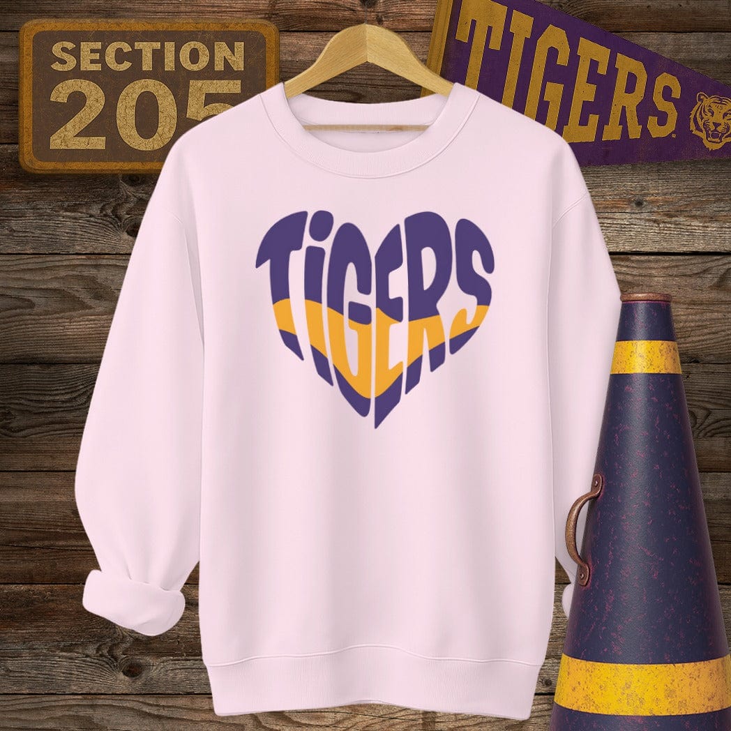 S / Light Pink Louisiana Tigers Heart Game Day Sweatshirt by Laissez Faire Wear