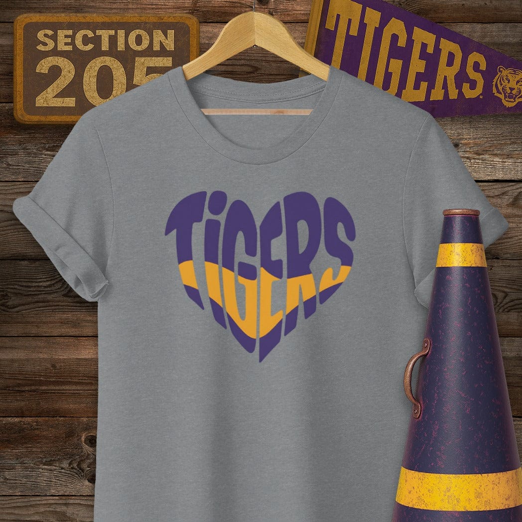S / Graphite Heather Louisiana Tigers Heart Game Day T-Shirt by Laissez Faire Wear