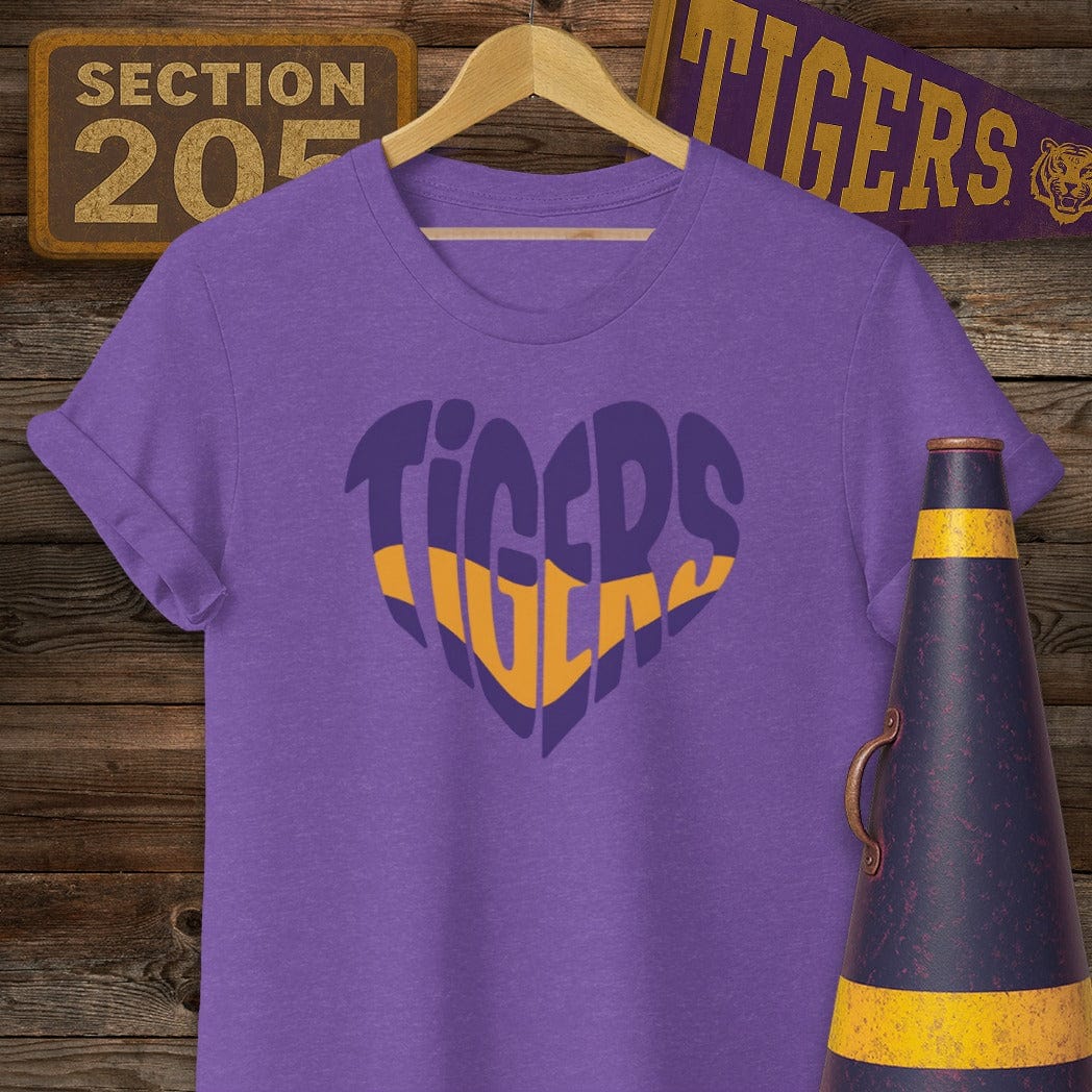 S / Heather Purple Louisiana Tigers Heart Game Day T-Shirt by Laissez Faire Wear
