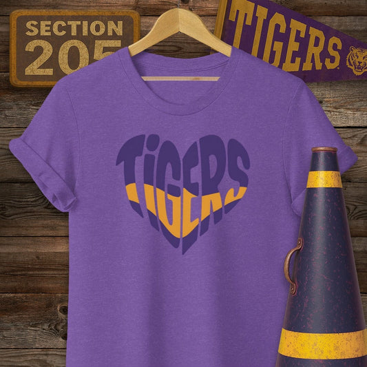 S / Heather Purple Louisiana Tigers Heart Game Day T-Shirt by Laissez Faire Wear