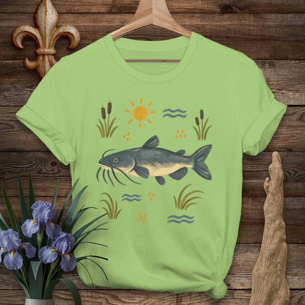 S / Lime Louisiana Toledo Bend Catfish T-Shirt by Laissez Faire Wear