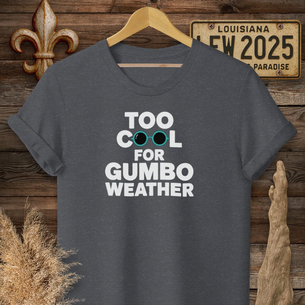 S / Dark Heather Grey Louisiana Too Cool For Gumbo Weather T-Shirt by Laissez Faire Wear