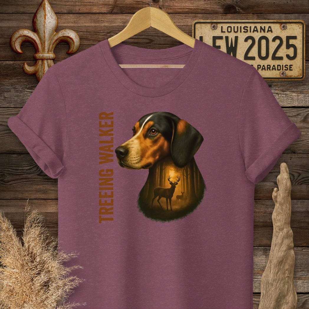 S / Heather Maroon Louisiana Treeing Walker Coonhound Hunting Dog T-Shirt by Laissez Faire Wear