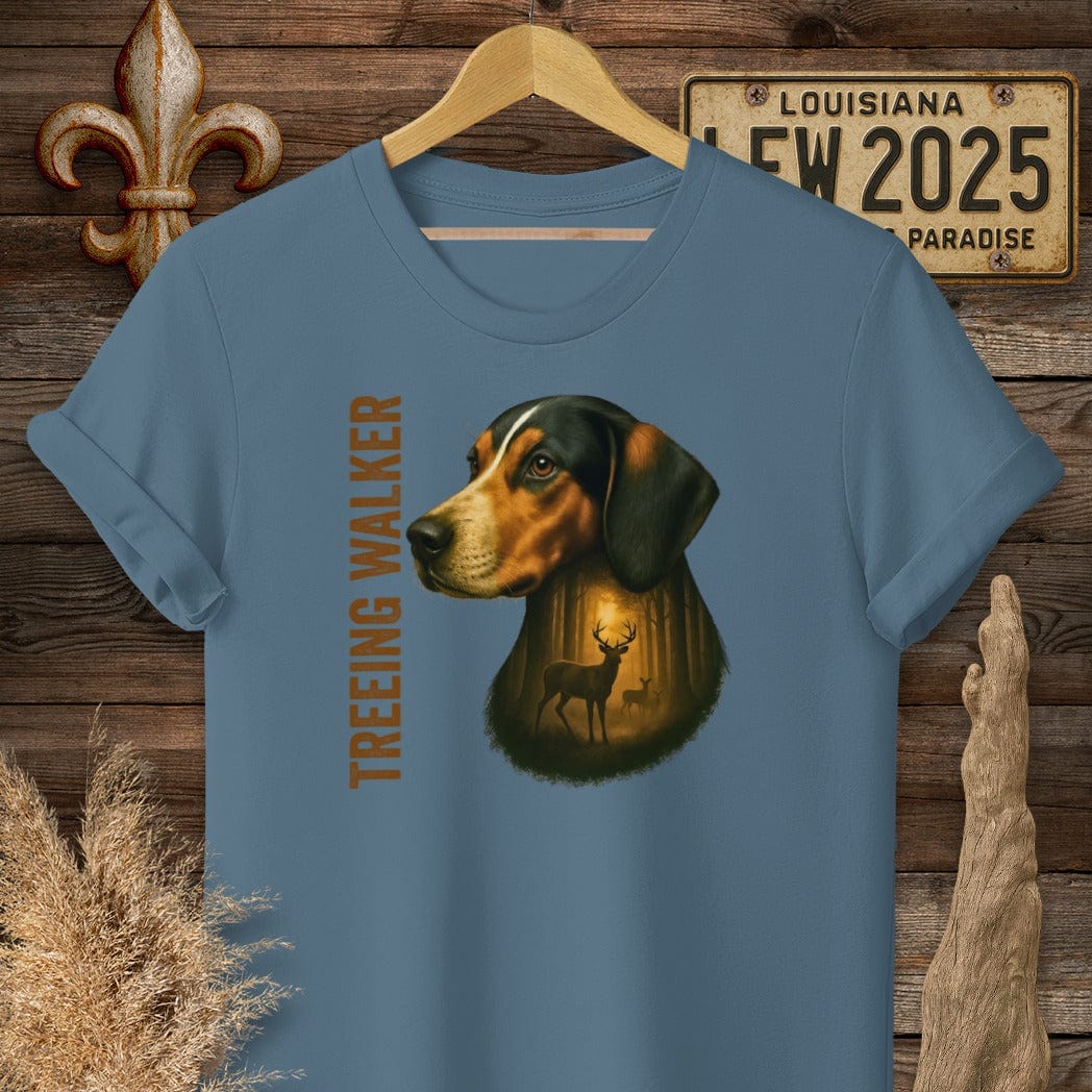 S / Indigo Blue Louisiana Treeing Walker Coonhound Hunting Dog T-Shirt by Laissez Faire Wear