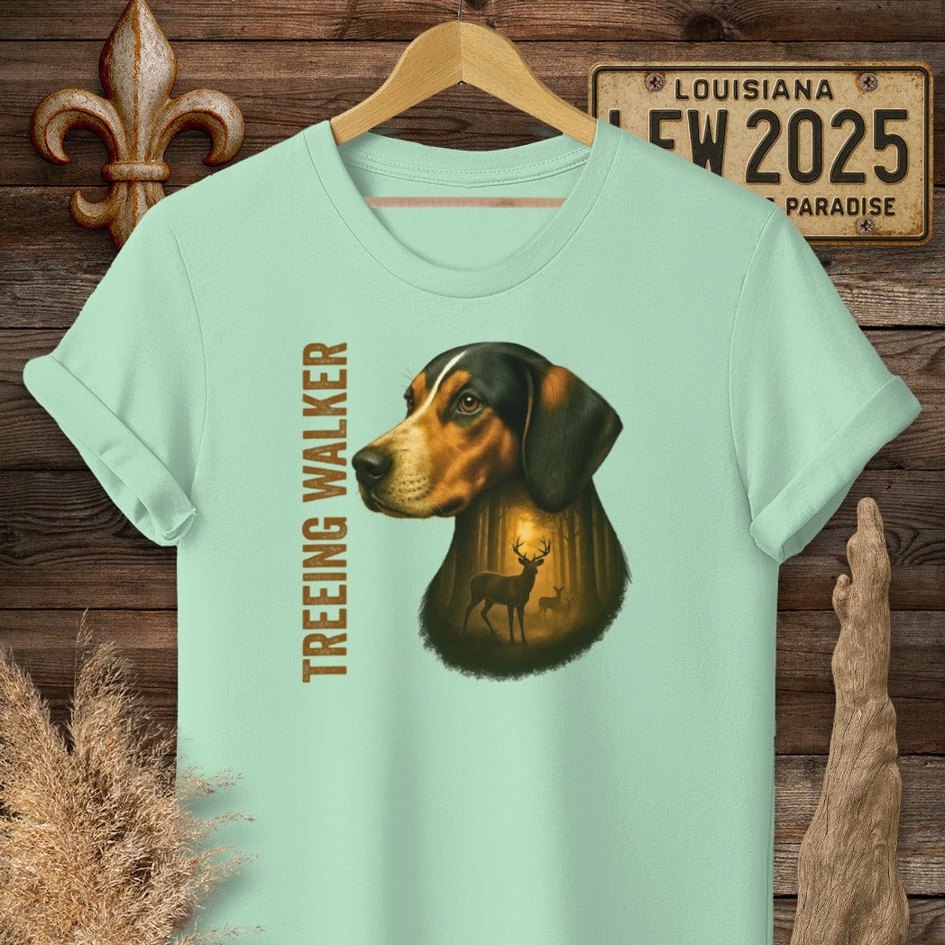 S / Mint Green Louisiana Treeing Walker Coonhound Hunting Dog T-Shirt by Laissez Faire Wear