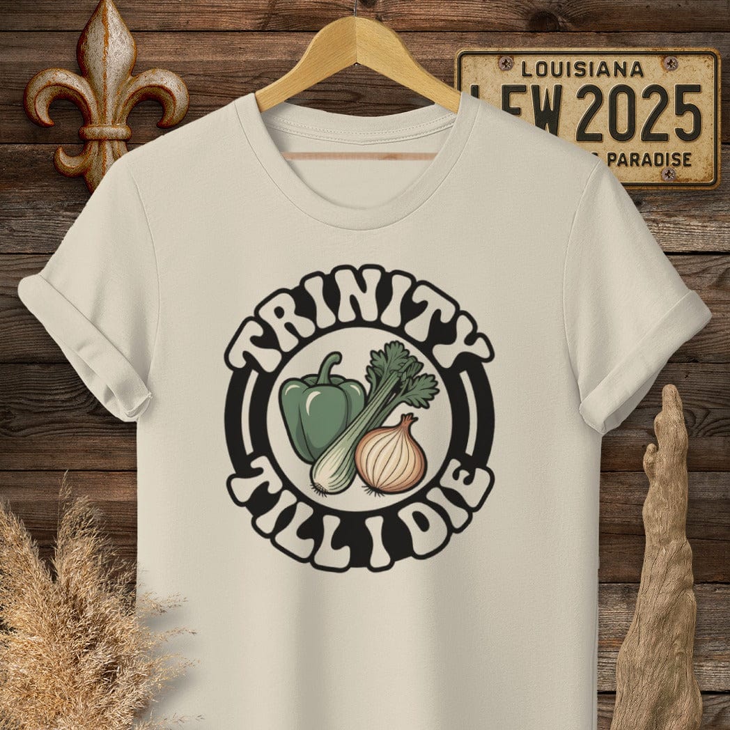 S / Sand Louisiana Trinity Till I Die T-Shirt by Laissez Faire Wear