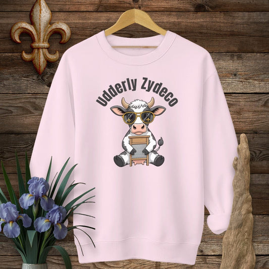 S / Light Pink Louisiana Udderly Zydeco Farm Sweatshirt by Laissez Faire Wear