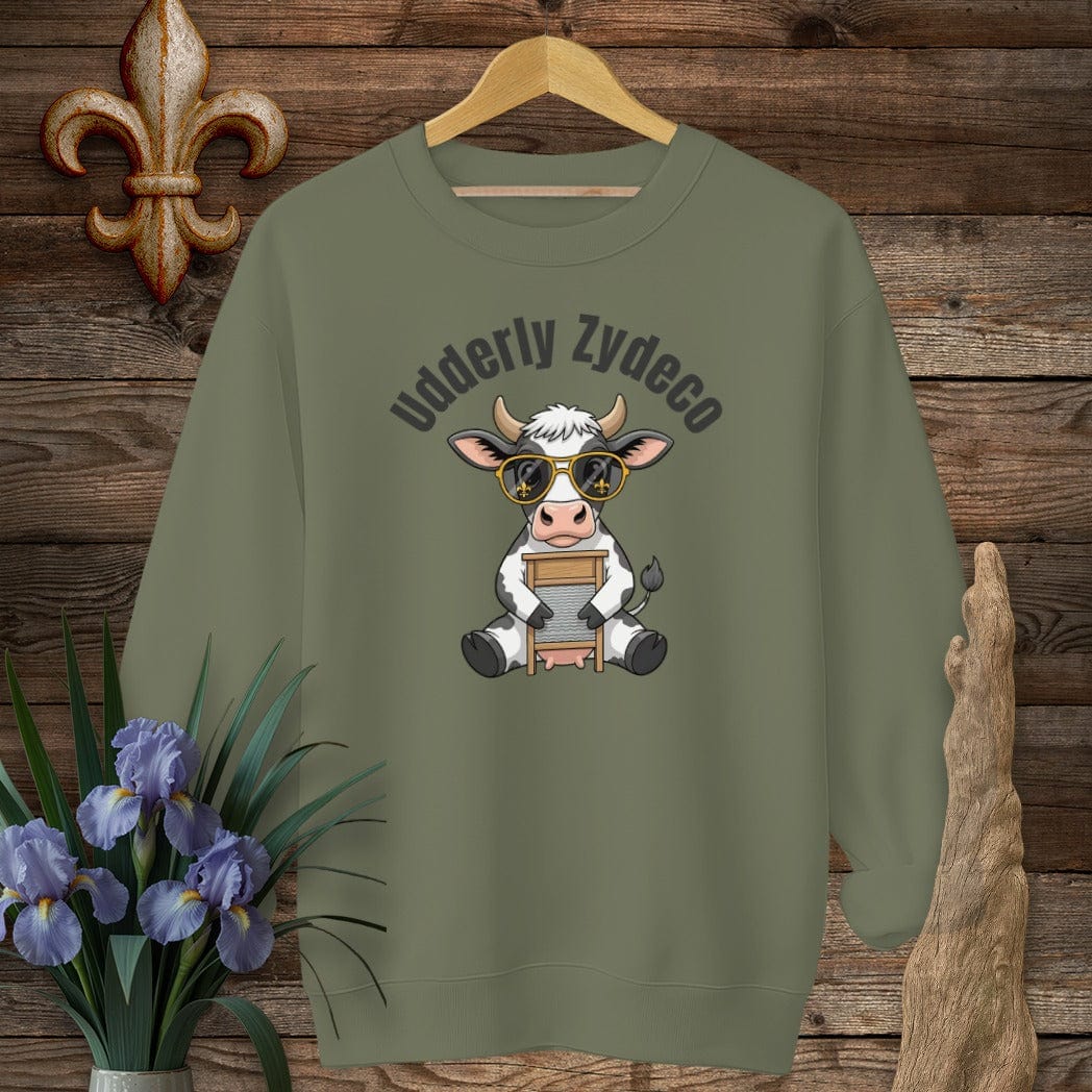 S / Military Green Louisiana Udderly Zydeco Farm Sweatshirt by Laissez Faire Wear