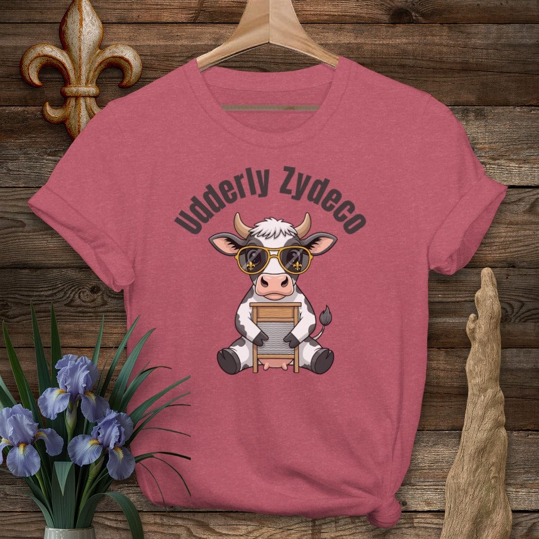S / Heather Cardinal Louisiana Udderly Zydeco Farm T-Shirt by Laissez Faire Wear