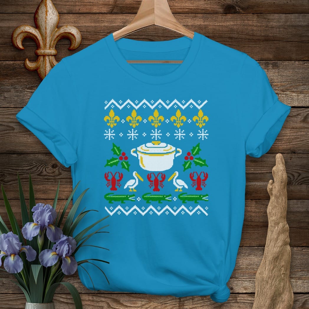 S / Sapphire Louisiana Ugly Sweater T-Shirt by Laissez Faire Wear
