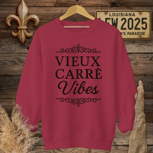 S / Cardinal Red Louisiana Vieux Carré Vibes Sweatshirt by Laissez Faire Wear