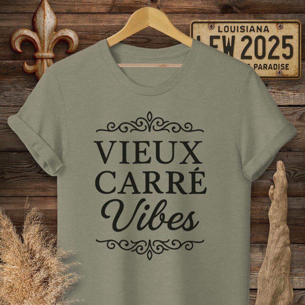 S / Heather Military Green Louisiana Vieux Carré Vibes T-Shirt by Laissez Faire Wear