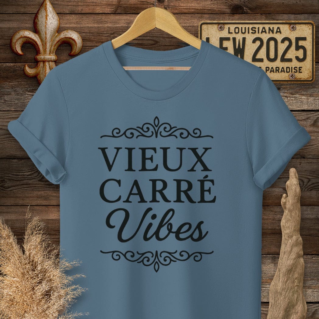 S / Indigo Blue Louisiana Vieux Carré Vibes T-Shirt by Laissez Faire Wear