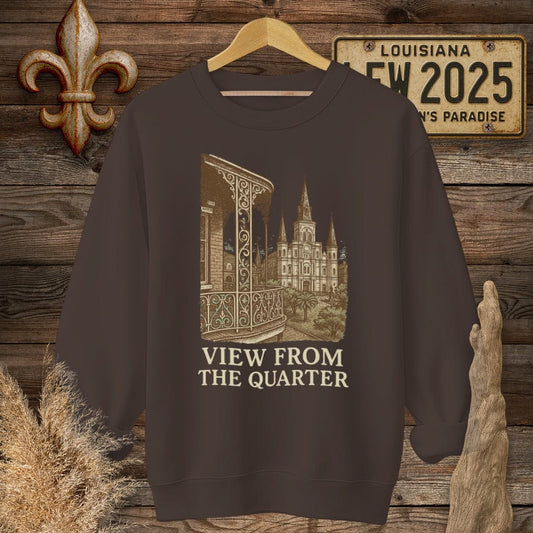 S / Dark Chocolate Louisiana View From The Quarter Sweatshirt by Laissez Faire Wear