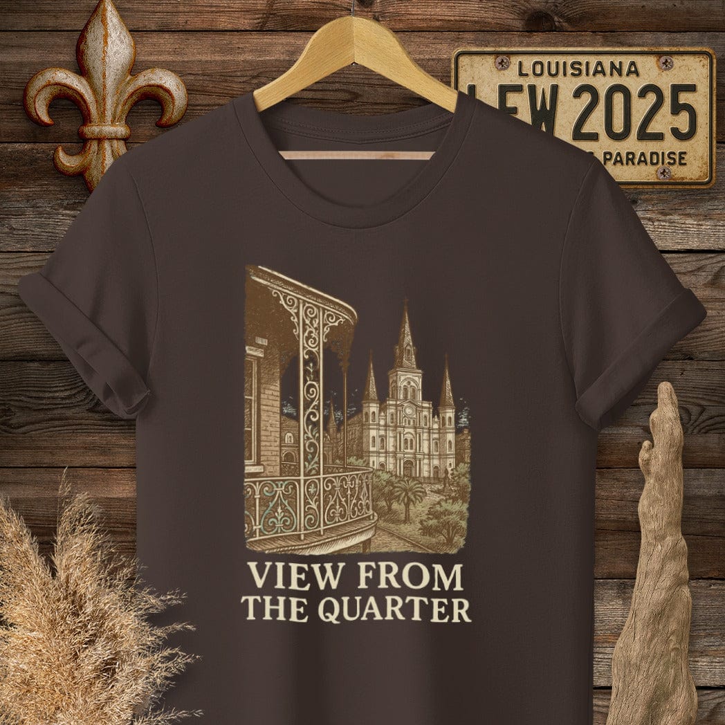 S / Dark Chocolate Louisiana View From The Quarter T-Shirt by Laissez Faire Wear