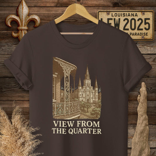 S / Dark Chocolate Louisiana View From The Quarter T-Shirt by Laissez Faire Wear