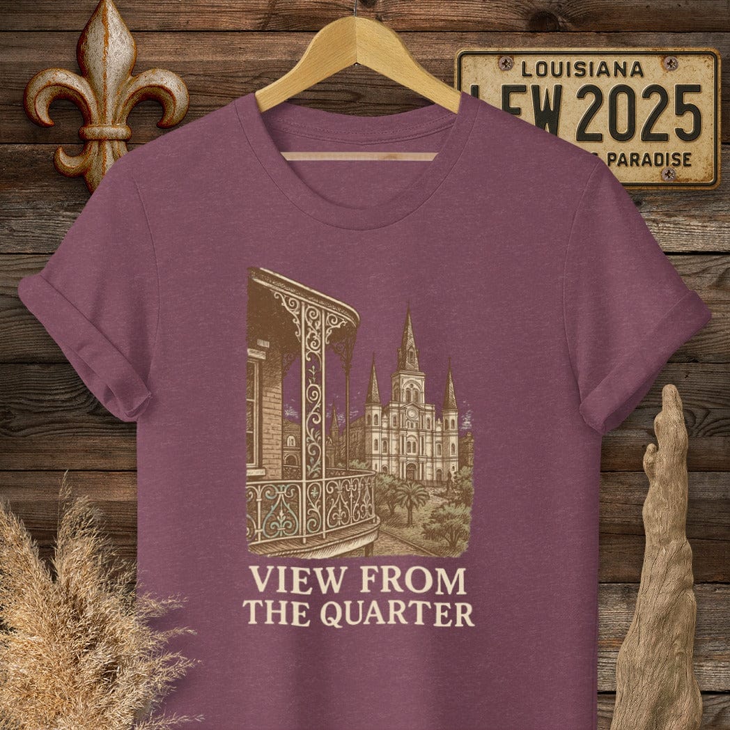 S / Heather Maroon Louisiana View From The Quarter T-Shirt by Laissez Faire Wear