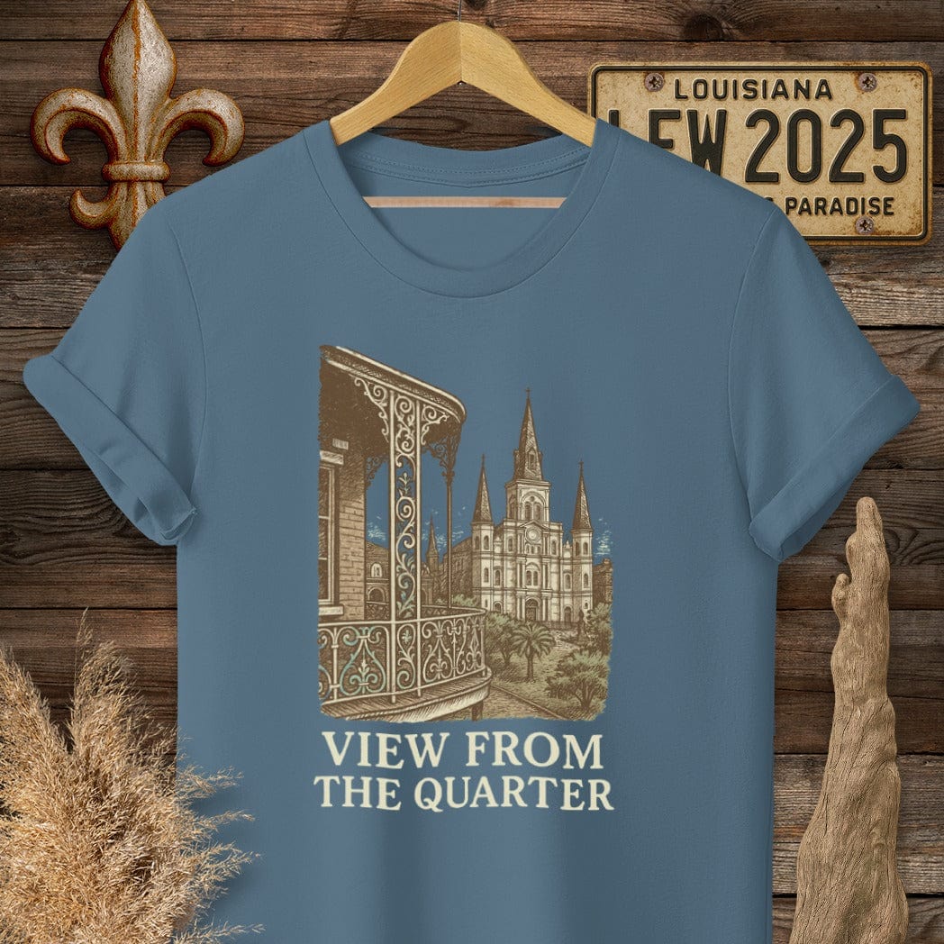 S / Indigo Blue Louisiana View From The Quarter T-Shirt by Laissez Faire Wear