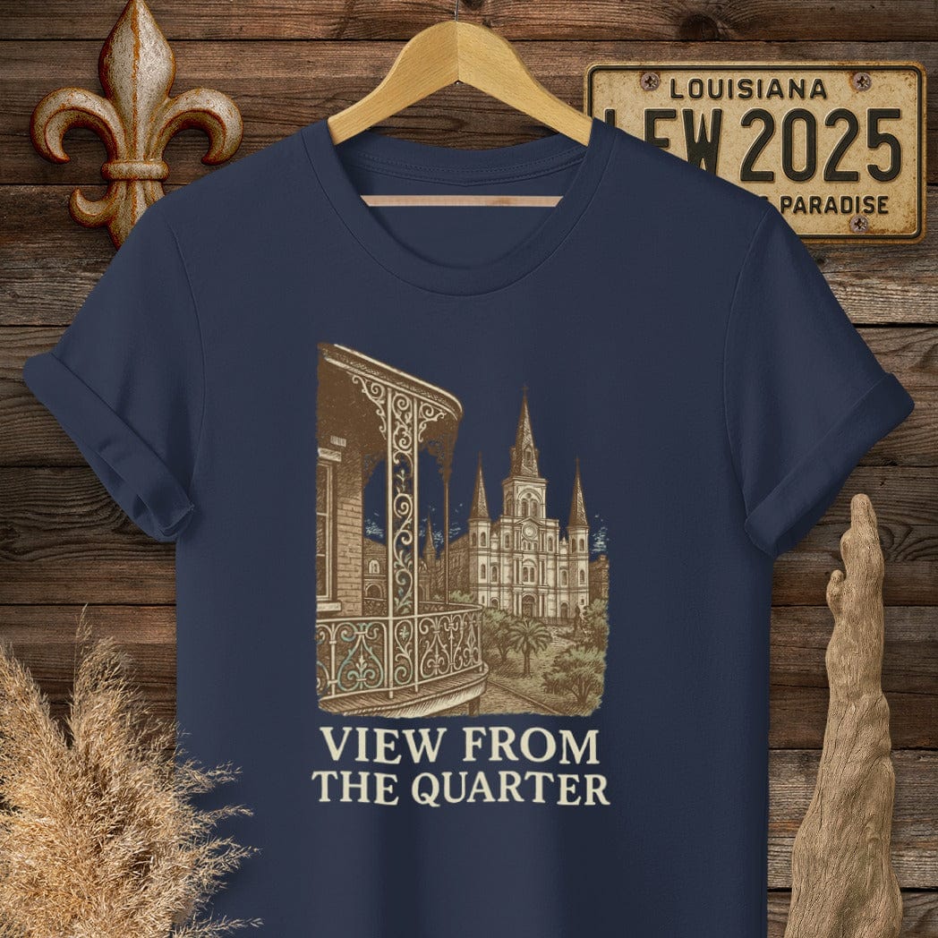 S / Navy Louisiana View From The Quarter T-Shirt by Laissez Faire Wear