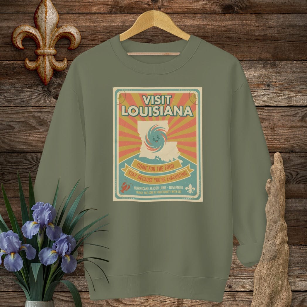 S / Military Green Louisiana Visit Louisiana Sweatshirt by Laissez Faire Wear