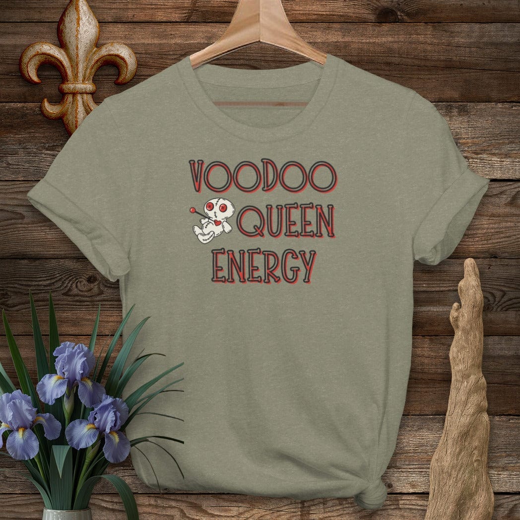 S / Heather Military Green Louisiana Voodoo Queen Energy T-Shirt by Laissez Faire Wear