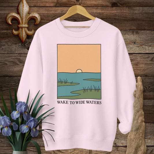 S / Light Pink Louisiana Wake to Wide Waters Sweatshirt by Laissez Faire Wear