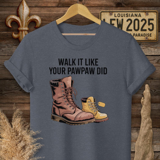S / Heather Navy Louisiana Walk It Like Your PawPaw Did T-Shirt by Laissez Faire Wear