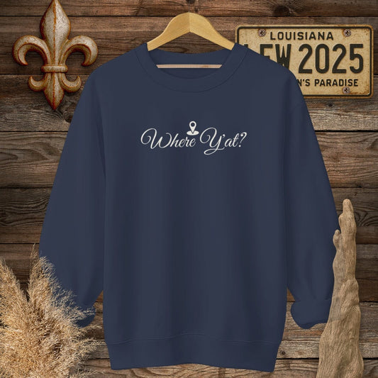 S / Navy Louisiana Where Y'at? Statement Sweatshirt by Laissez Faire Wear