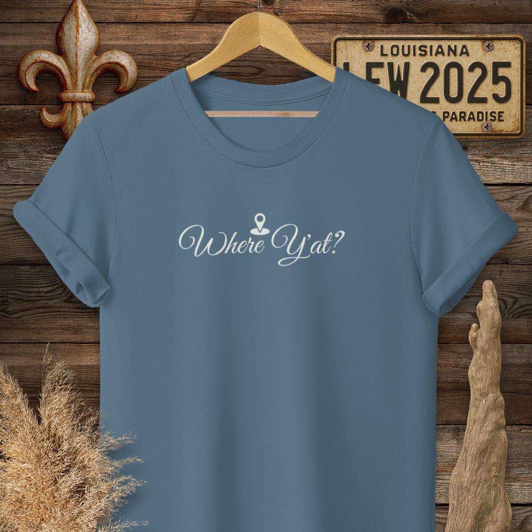 T-Shirt / S / Indigo Blue Louisiana Where Y'at? Statement T-Shirt by Laissez Faire Wear
