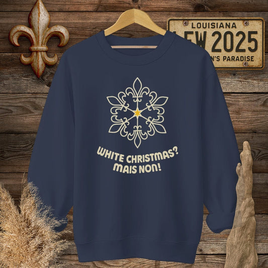 S / Navy Louisiana White Christmas - Mais Non! Sweatshirt by Laissez Faire Wear