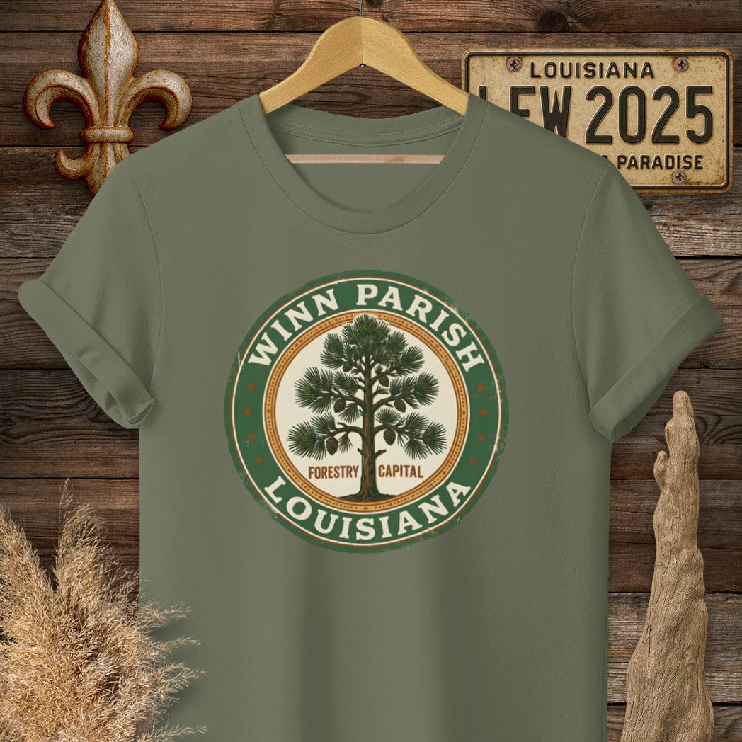 S / Military Green Louisiana Winn Parish T-Shirt by Laissez Faire Wear