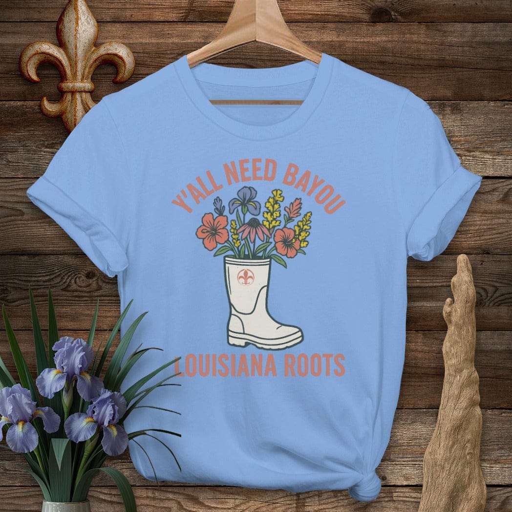 S / Carolina Blue Louisiana Y'all Need Bayou T-Shirt by Laissez Faire Wear