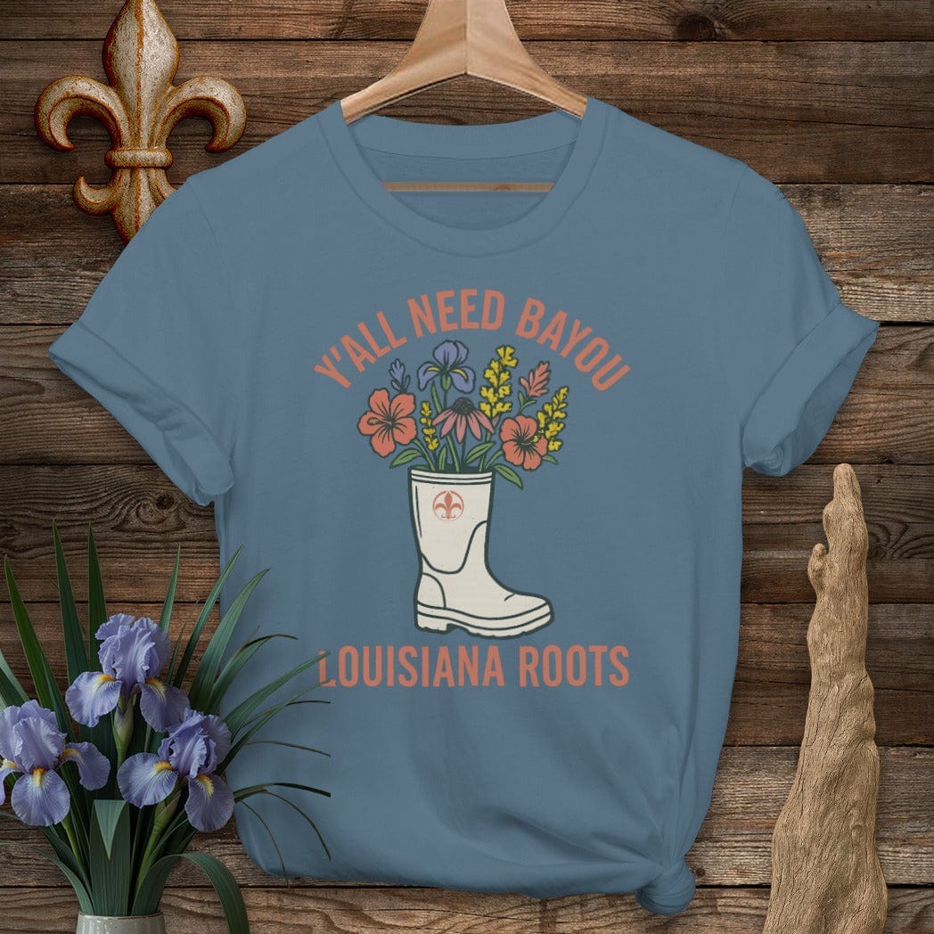 S / Indigo Blue Louisiana Y'all Need Bayou T-Shirt by Laissez Faire Wear