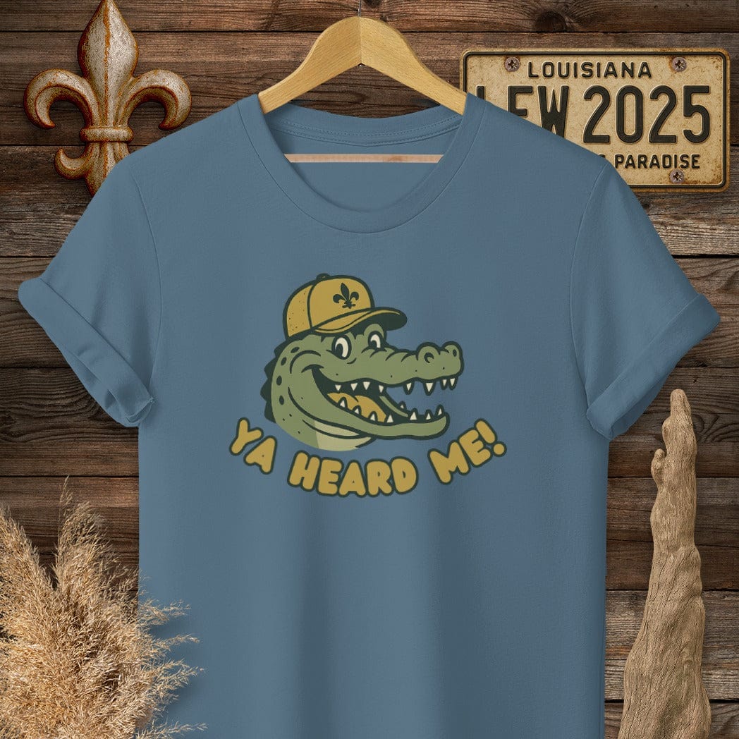 S / Indigo Blue Louisiana Ya Heard Me T-Shirt by Laissez Faire Wear