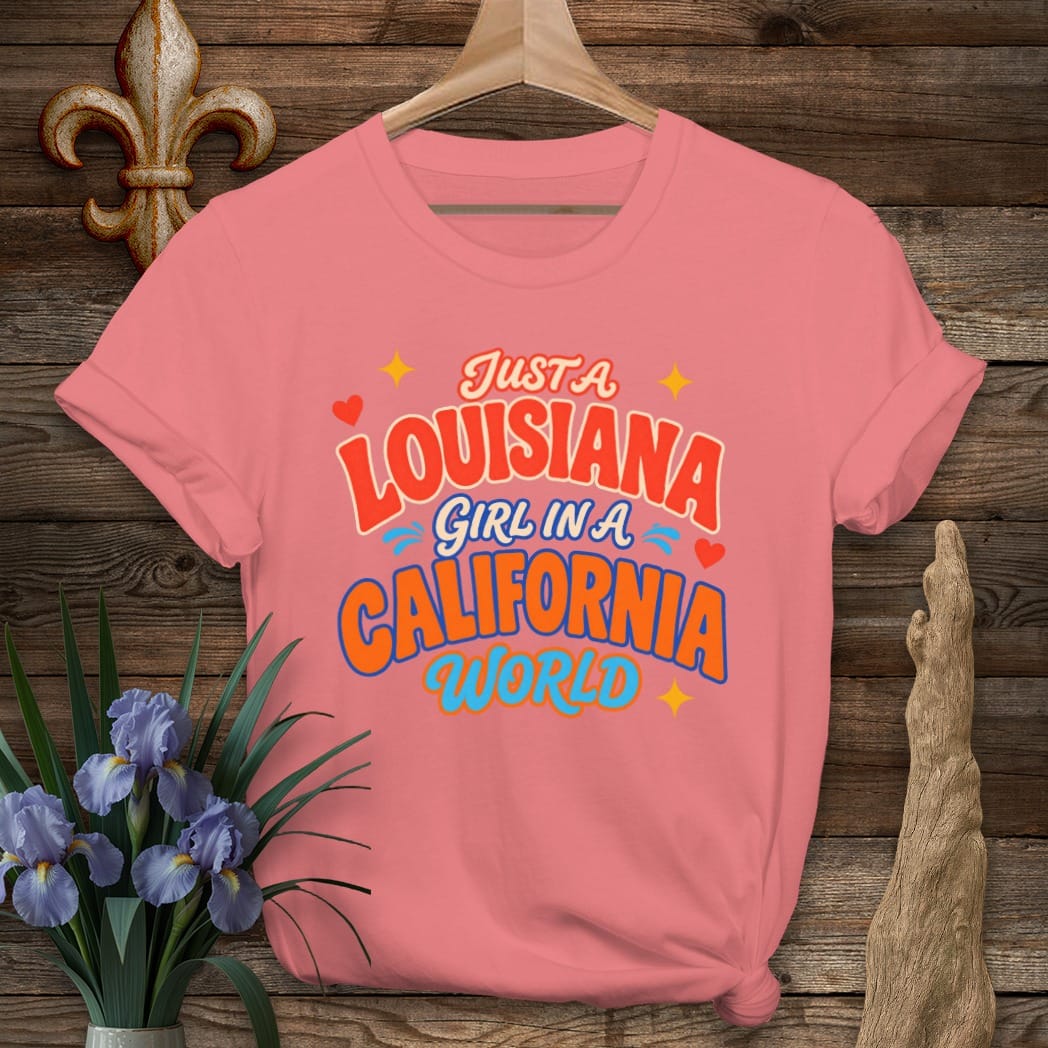 S / Coral Silk Louisiana Louisiana Girl in California T-Shirt by Laissez Faire Wear
