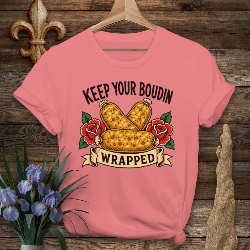 S / Coral Silk Louisiana Keep Your Boudin Wrapped T-Shirt by Laissez Faire Wear