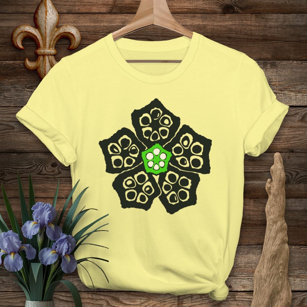 S / Cornsilk Louisiana Okra Shadow Pod T-Shirt by Laissez Faire Wear