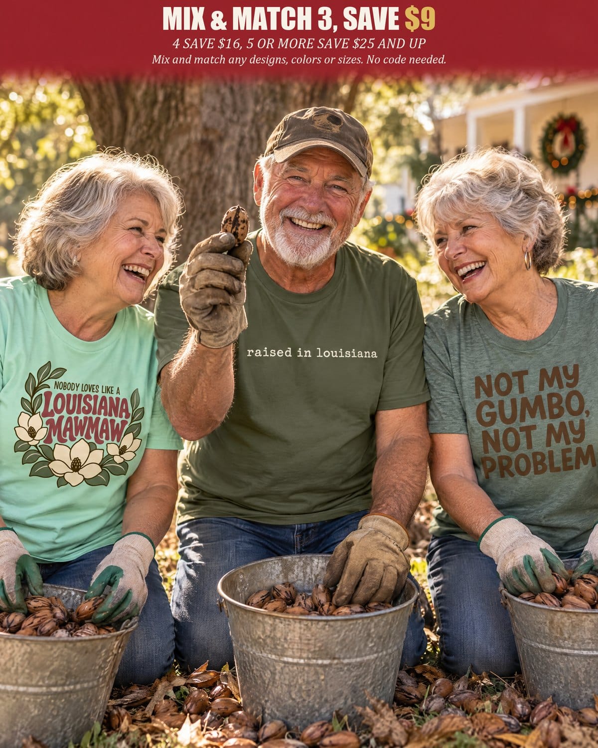 The Lagniappe Bundle: buy 3 shirts and save $9, no code needed