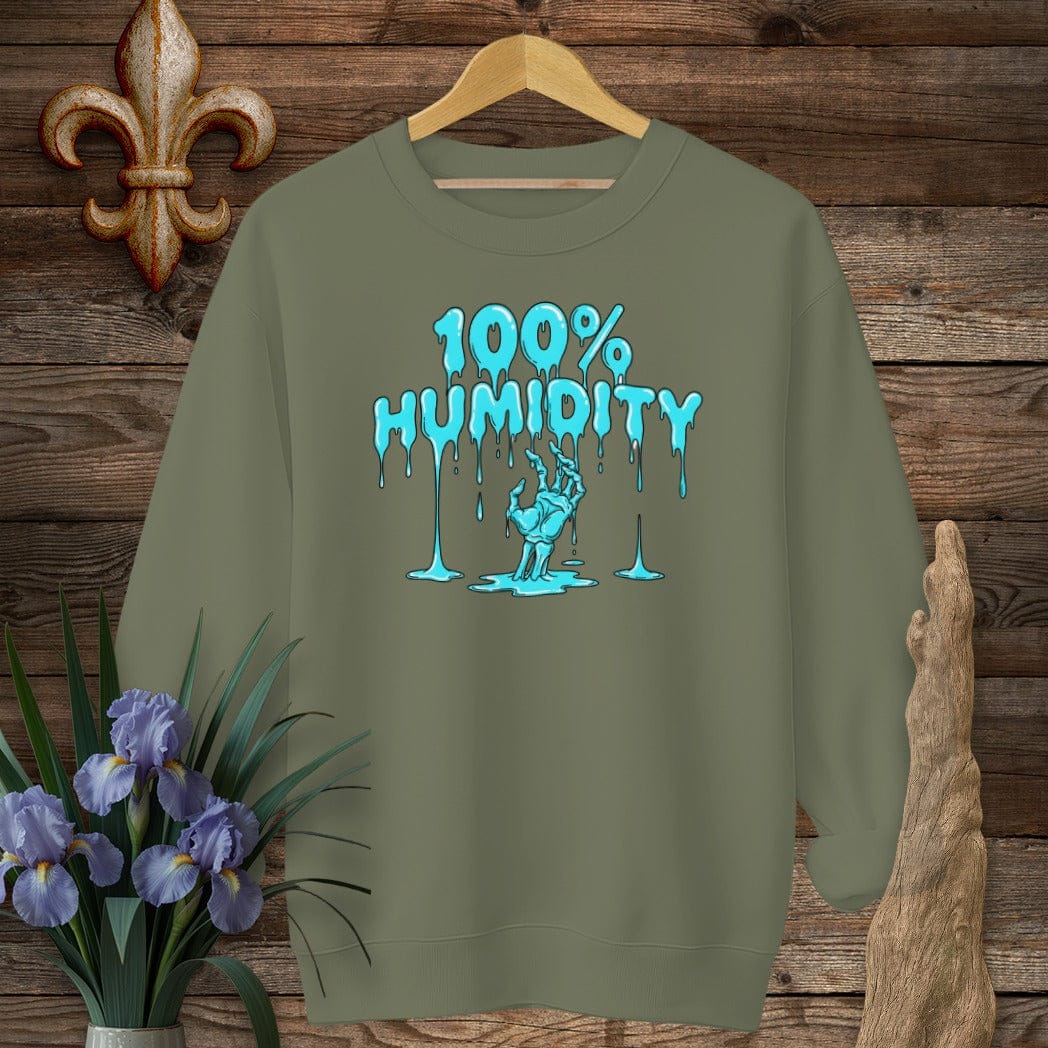 S / Military Green Louisiana 100% Humidity Sweatshirt by Laissez Faire Wear