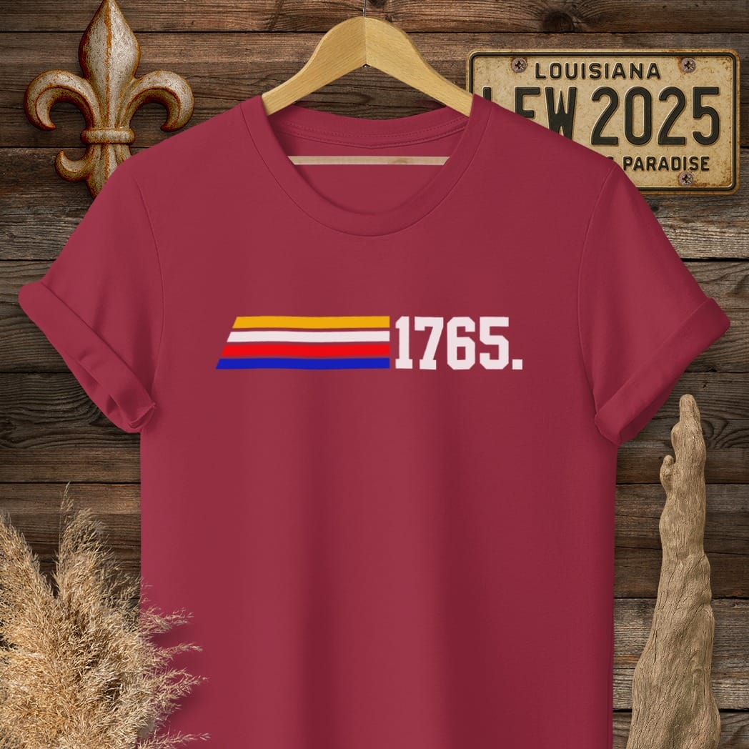 S / Cardinal Red Louisiana 1765 Stripes T-Shirt by Laissez Faire Wear