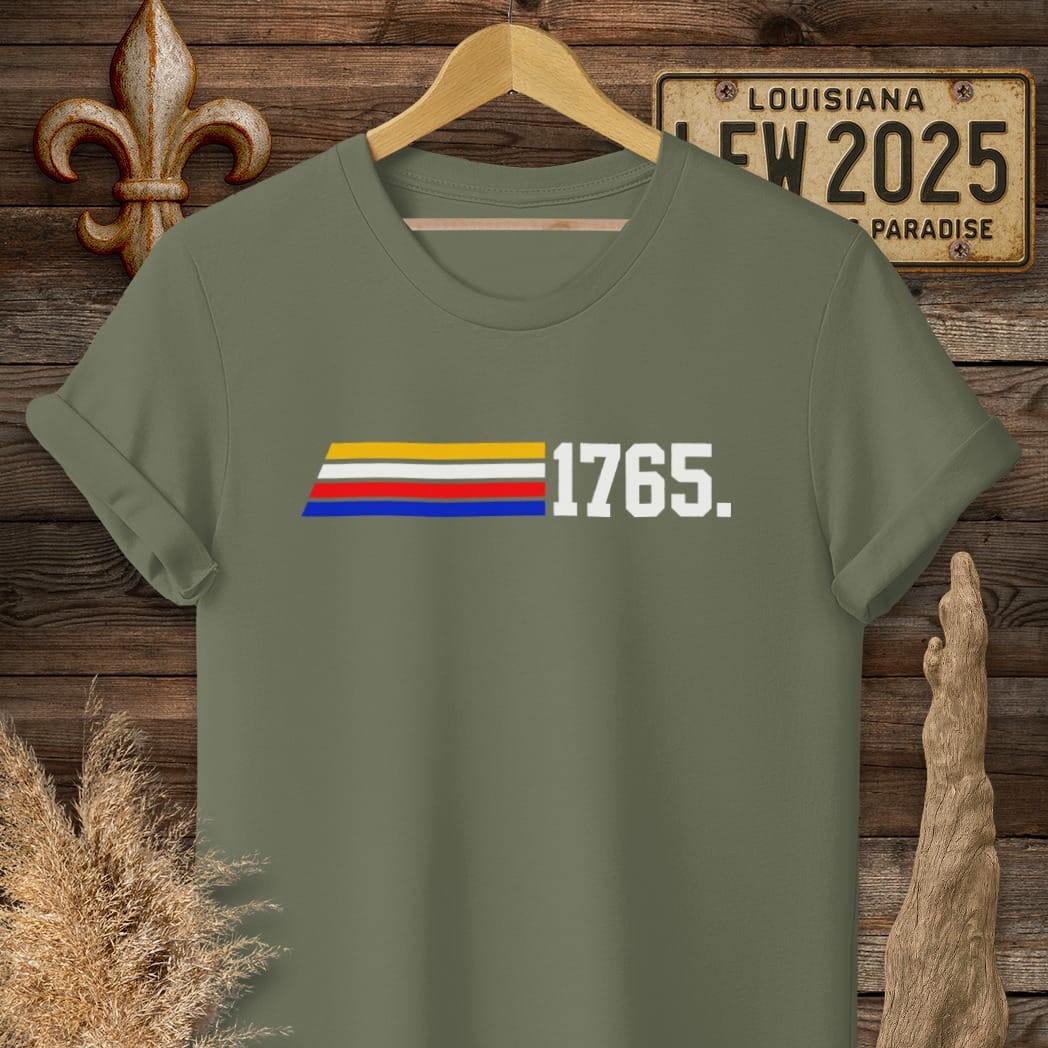 S / Military Green Louisiana 1765 Stripes T-Shirt by Laissez Faire Wear