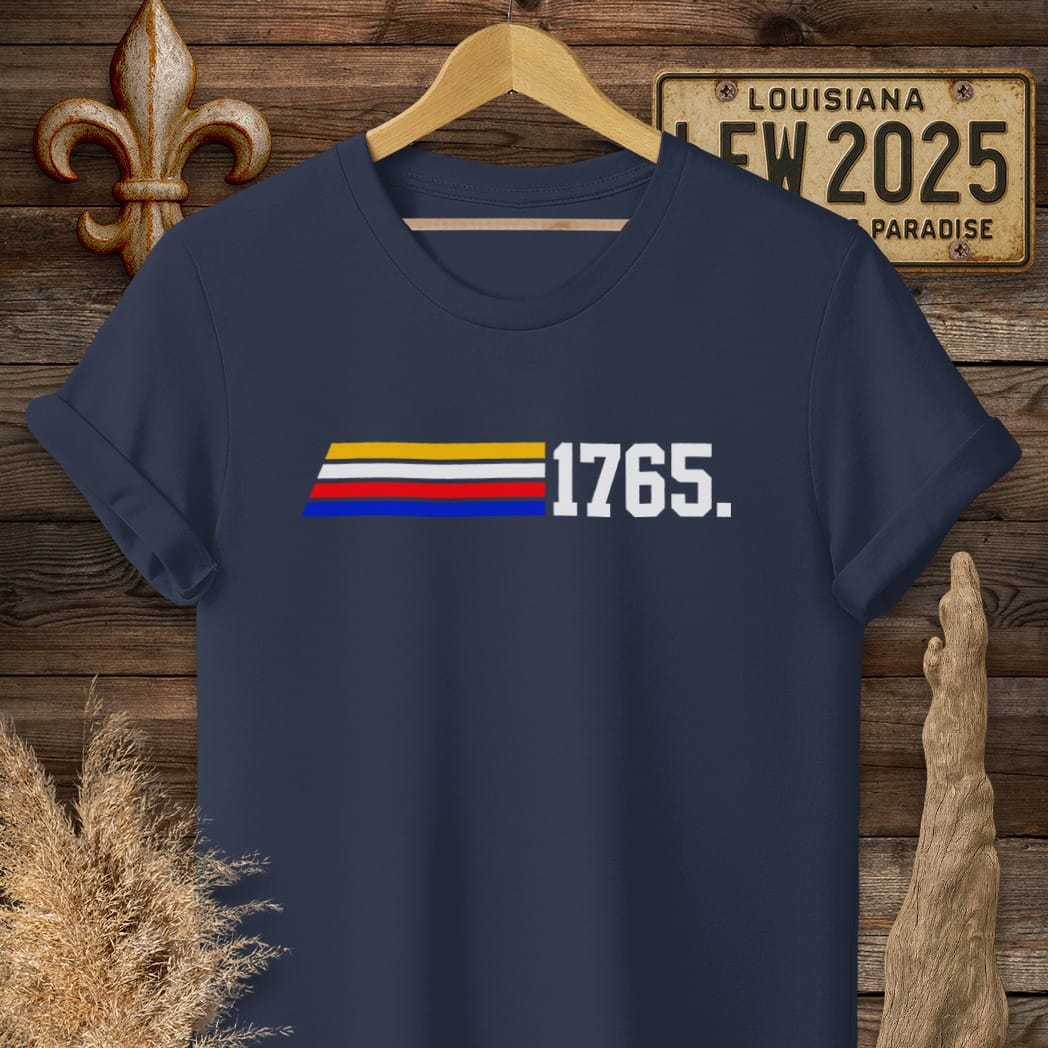 S / Navy Louisiana 1765 Stripes T-Shirt by Laissez Faire Wear