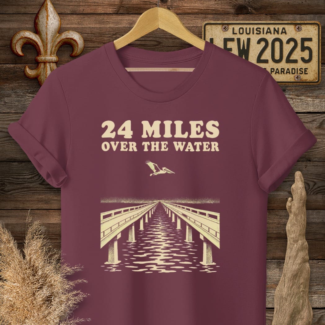 S / Maroon Louisiana 24 Miles T-Shirt by Laissez Faire Wear