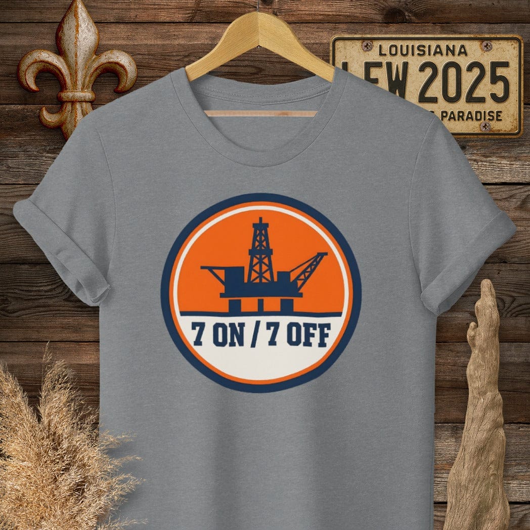 S / Graphite Heather Louisiana 7 ON 7 OFF Oil Rig T-Shirt by Laissez Faire Wear