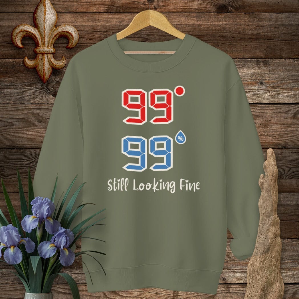 S / Military Green Louisiana 99 | 99 Still Looking Fine Sweatshirt by Laissez Faire Wear