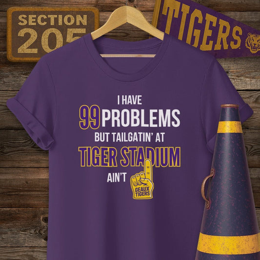 S / Purple Louisiana 99 Problems...Tiger Stadium T-Shirt by Laissez Faire Wear
