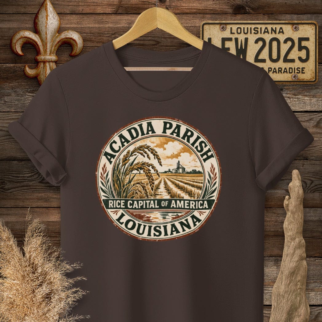 S / Dark Chocolate Louisiana Acadia Parish T-Shirt by Laissez Faire Wear